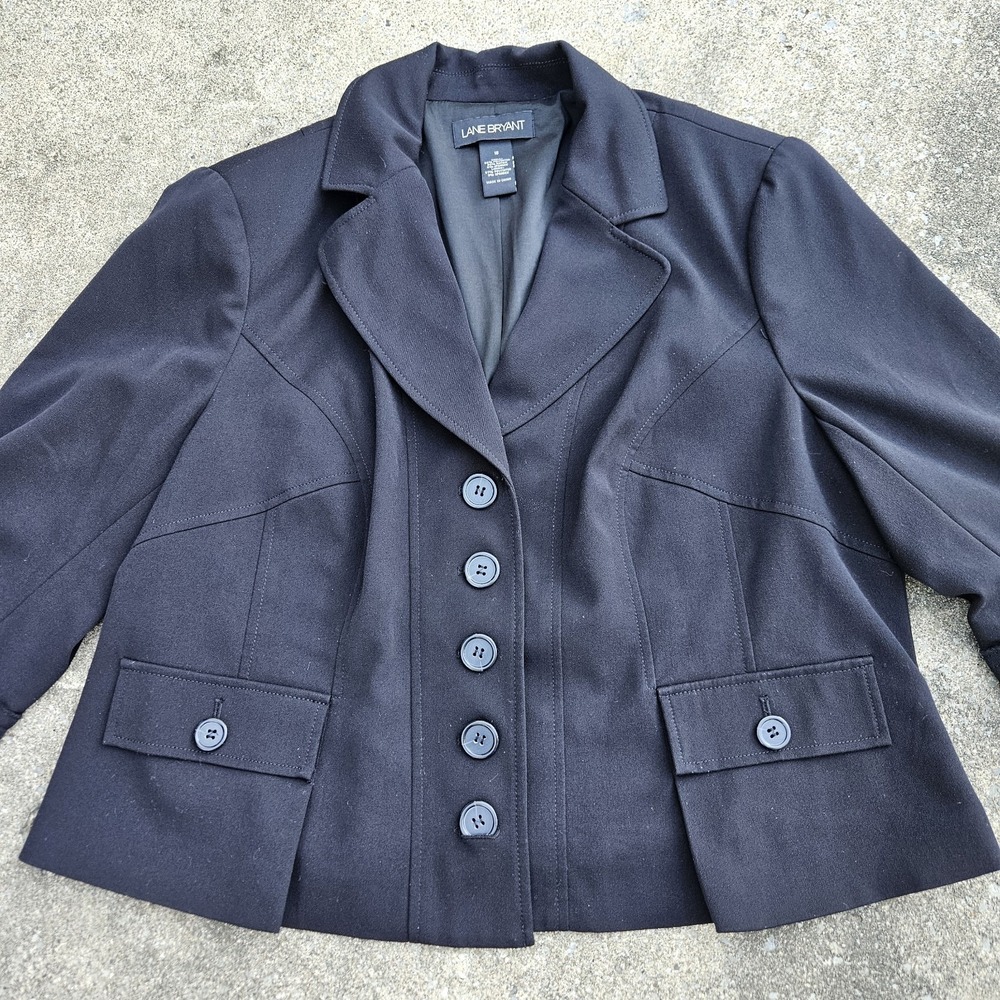 Lane Bryant Women Black Blazer Jacket Plus Size 18 3/4 Sleeve 5 Button Pockets